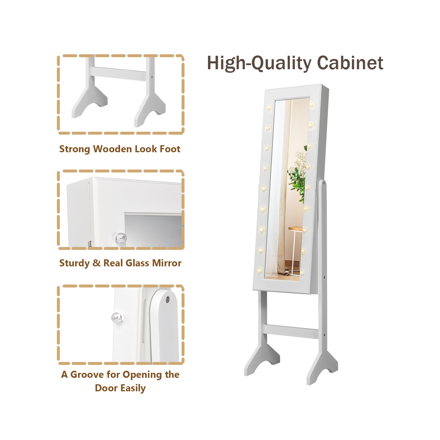 Gymax Full Length Mirror Jewelry Organizer Vanity Box w/ 18 LED Lights