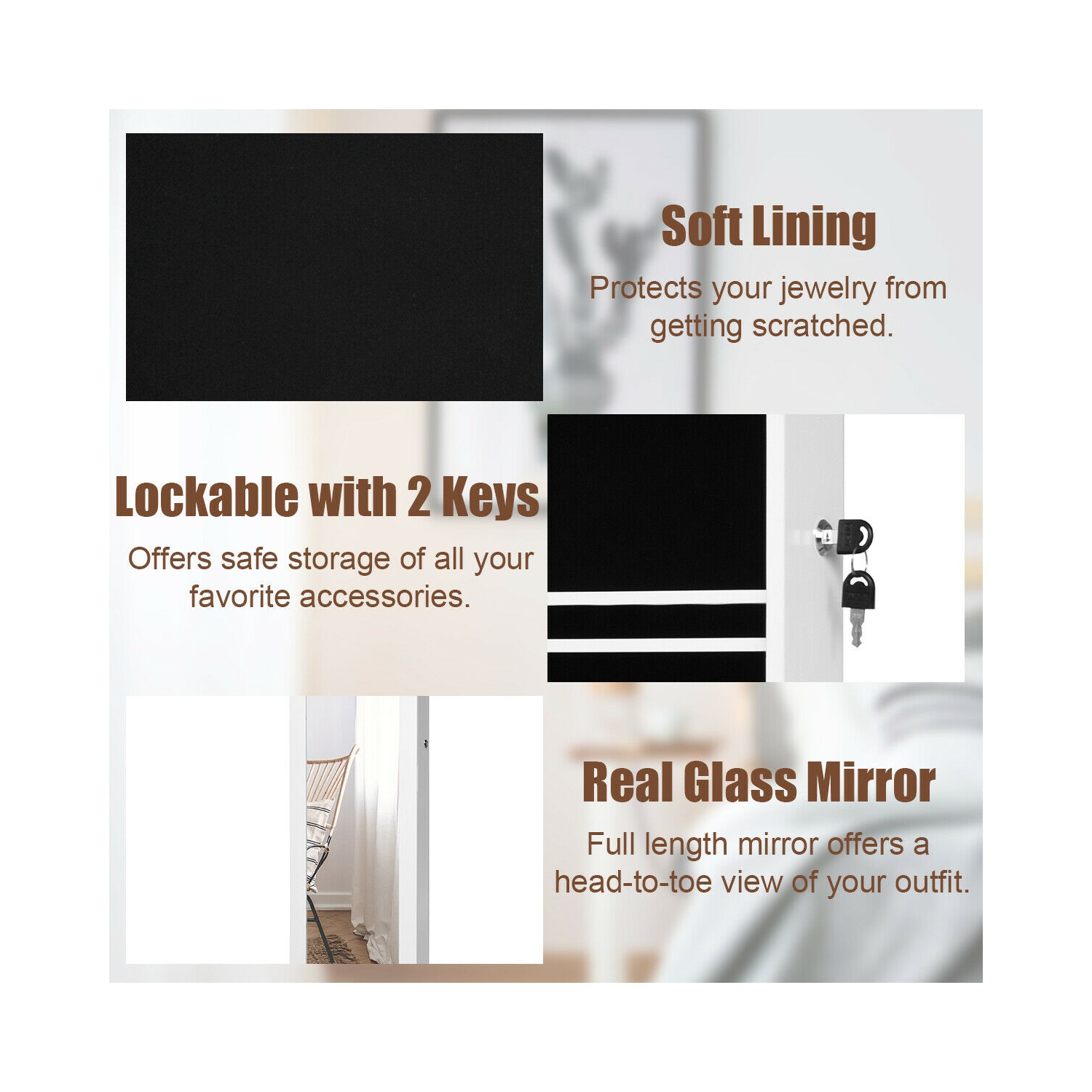 Gymax Wall Door Mounted Lockable Jewelry Cabinet Armoire Organizer w/LED