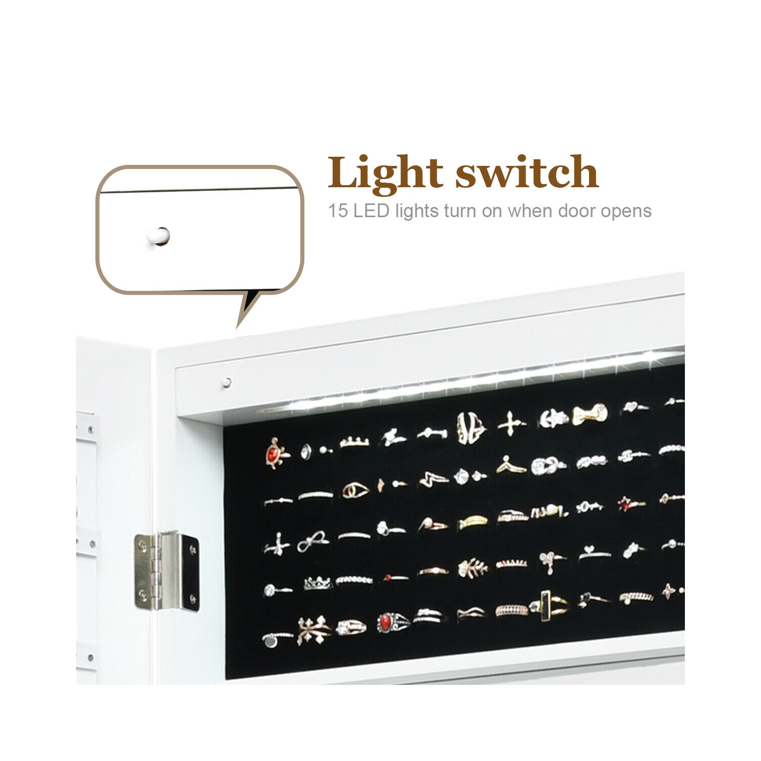 Gymax Wall Door Mounted Lockable Jewelry Cabinet Armoire Organizer w/LED