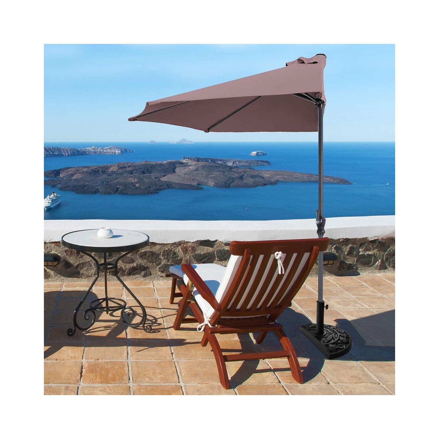 Demi-parasol d'extérieur de 9 pi pour patio ou bistro, conception peu encombrante sans base de poids