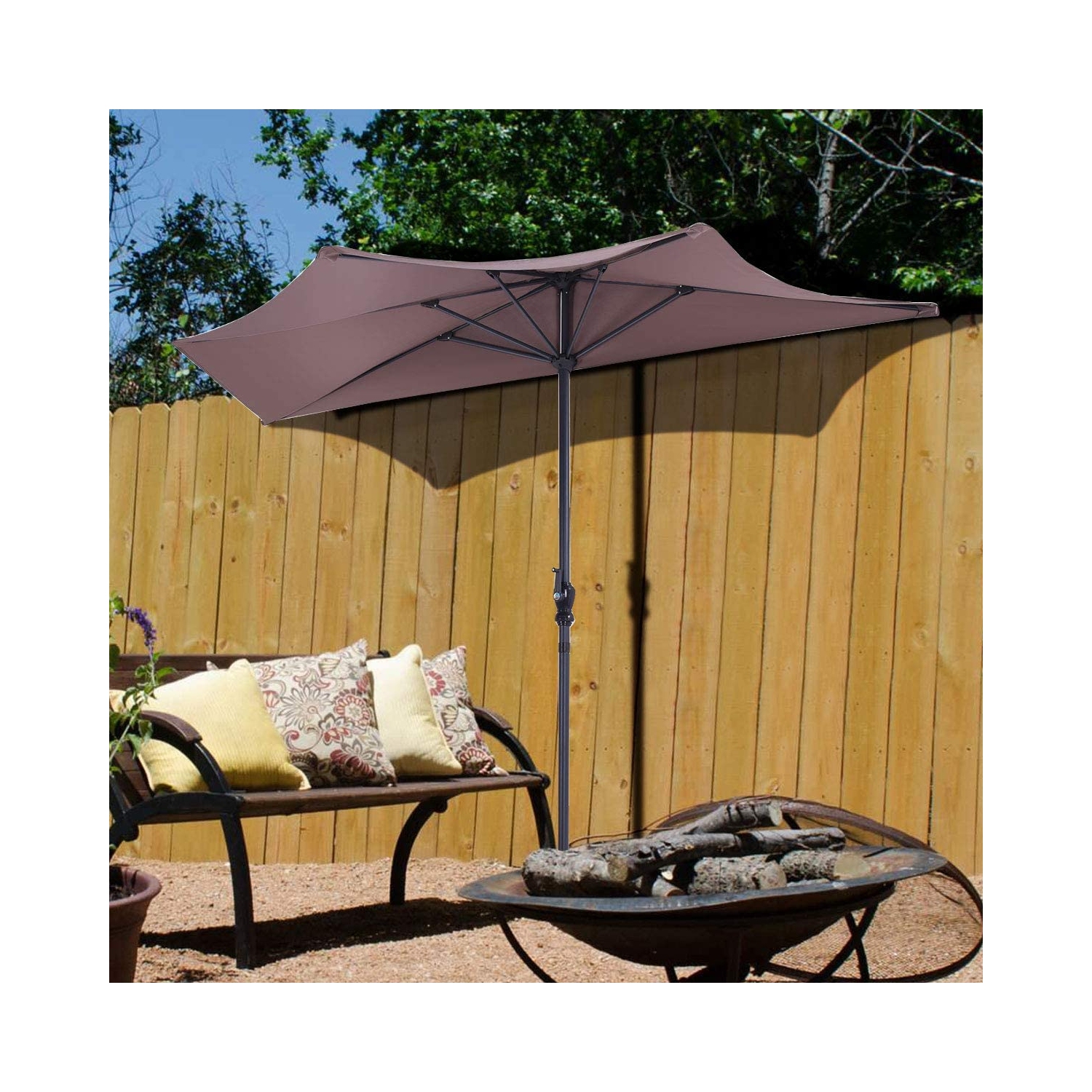 Demi-parasol d'extérieur de 9 pi pour patio ou bistro, conception peu encombrante sans base de poids