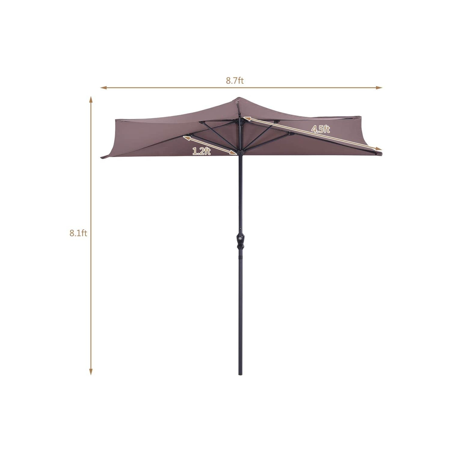 Demi-parasol d'extérieur de 9 pi pour patio ou bistro, conception peu encombrante sans base de poids