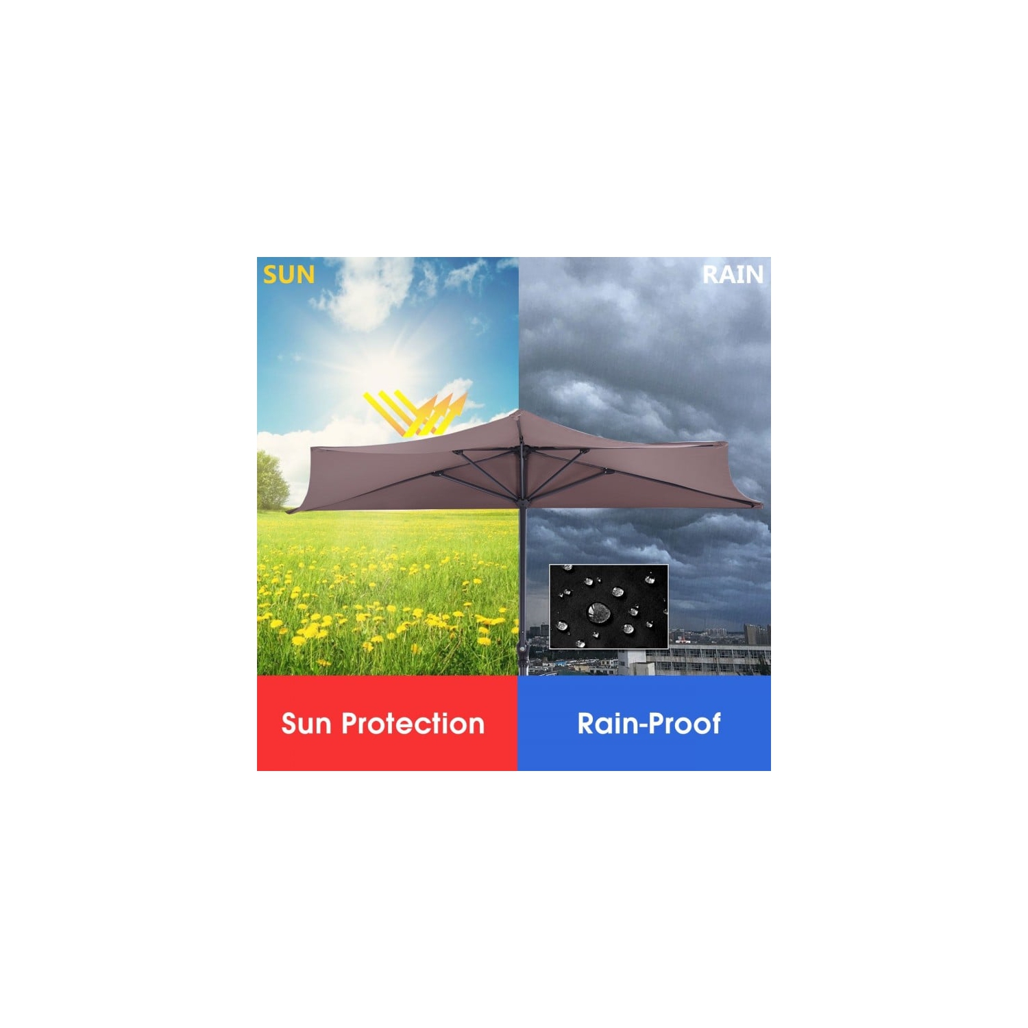 Demi-parasol d'extérieur de 9 pi pour patio ou bistro, conception peu encombrante sans base de poids