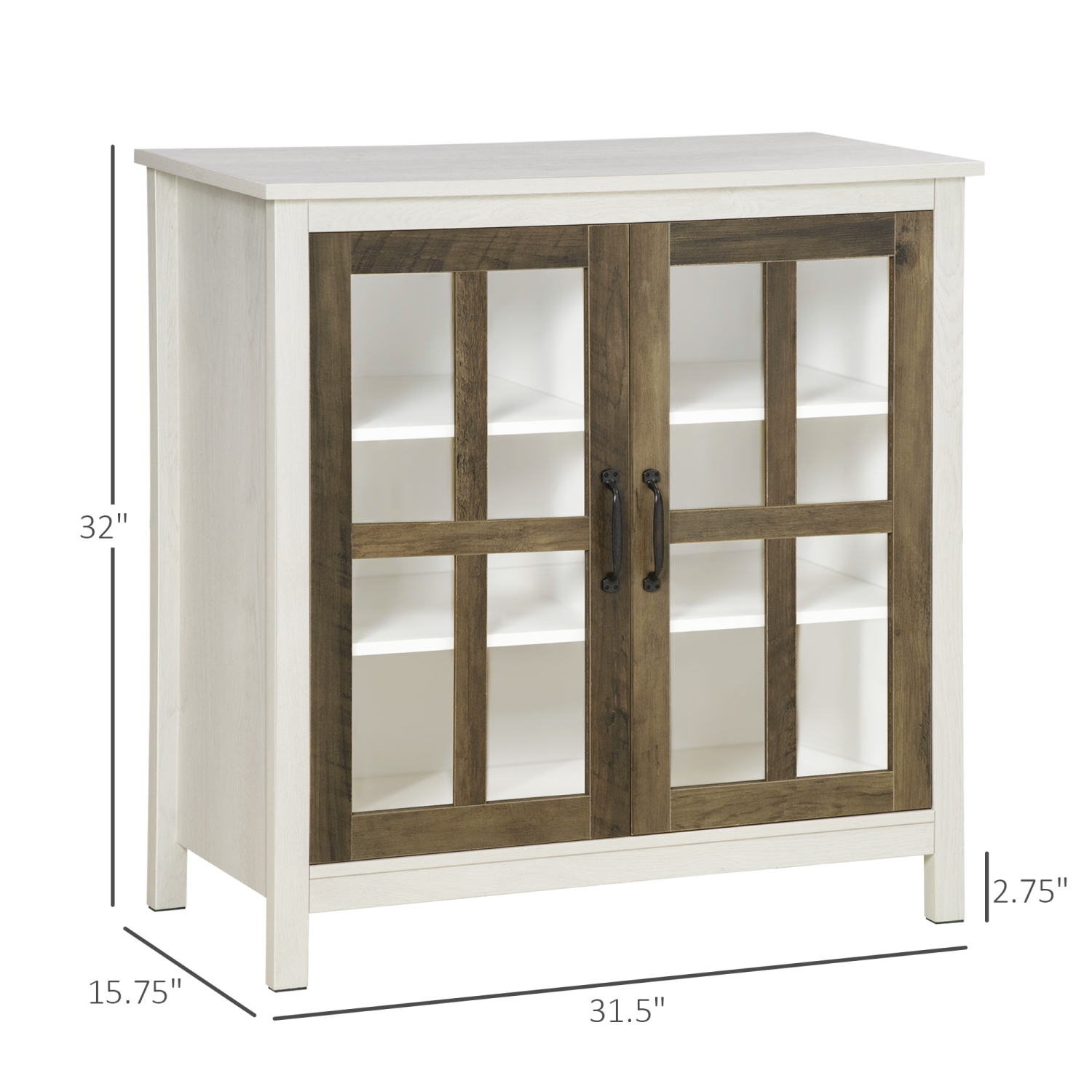 HOMCOM Kitchen Sideboard, Glass Door Buffet Cabinet, Accent Storage Cabinet with 2 Glass Doors and Adjustable Shelf, Distressed White