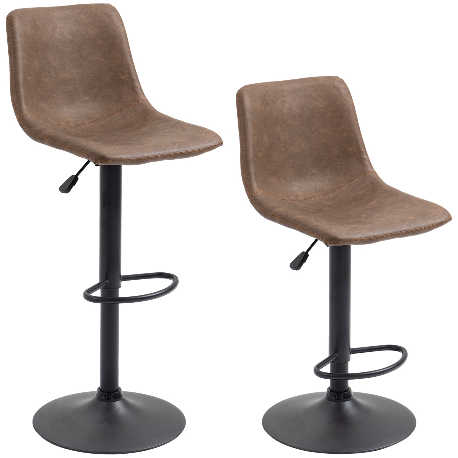 HOMCOM Adjustable Bar Stools Set of 2, Swivel Barstools with Back and Footrest, Faux Leather Counter Height Bar Chairs for Kitchen, Dining Room, Bar,