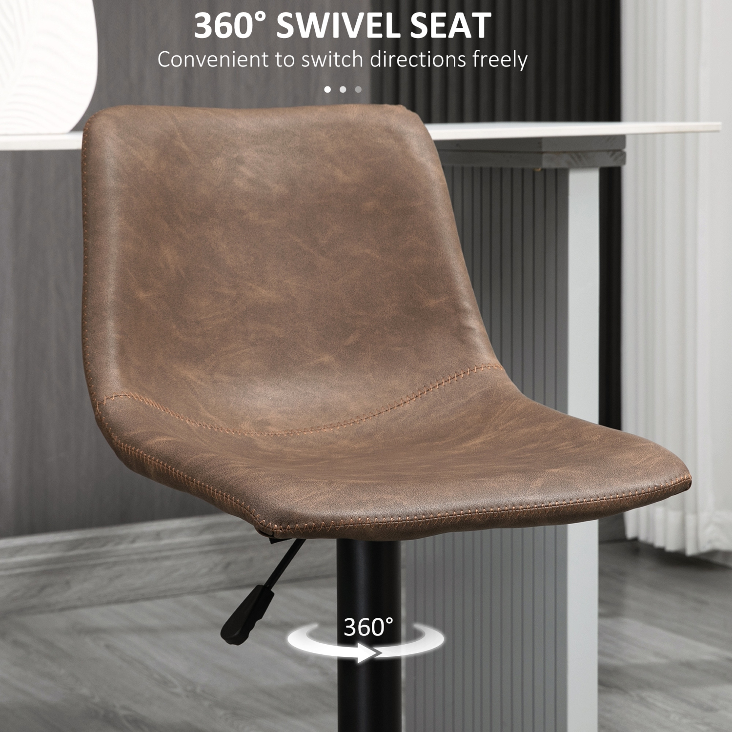 HOMCOM Adjustable Bar Stools Set of 2, Swivel Barstools with Back and Footrest, Faux Leather Counter Height Bar Chairs for Kitchen, Dining Room, Bar,