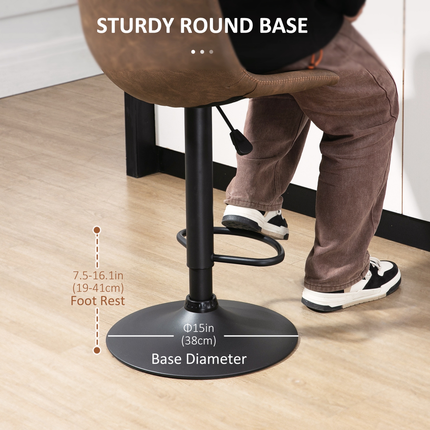 HOMCOM Adjustable Bar Stools Set of 2, Swivel Barstools with Back and Footrest, Faux Leather Counter Height Bar Chairs for Kitchen, Dining Room, Bar,