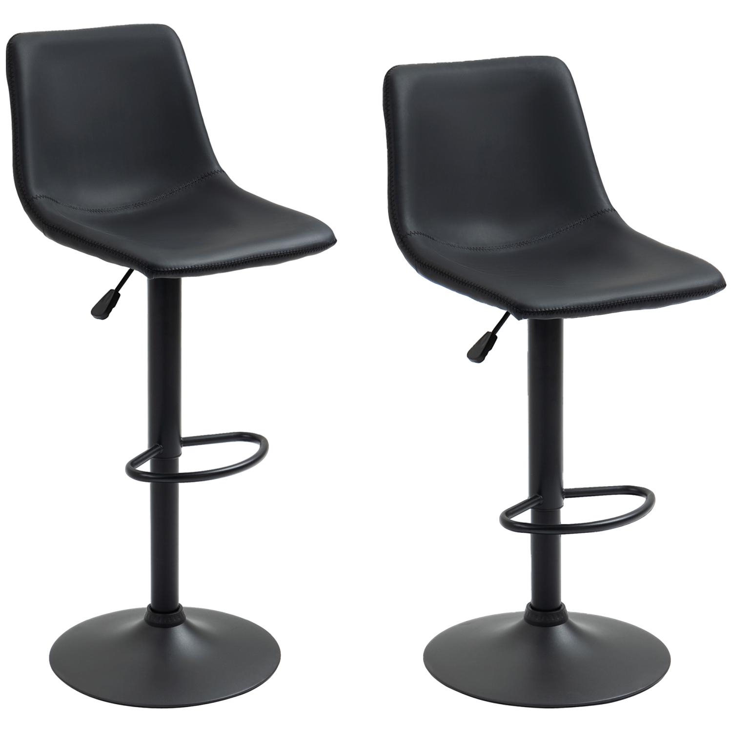 HOMCOM Adjustable Bar Stools Set of 2, Swivel Barstools with Back and Footrest, Faux Leather Counter Height Bar Chairs for Kitchen, Dining Room, Bar,