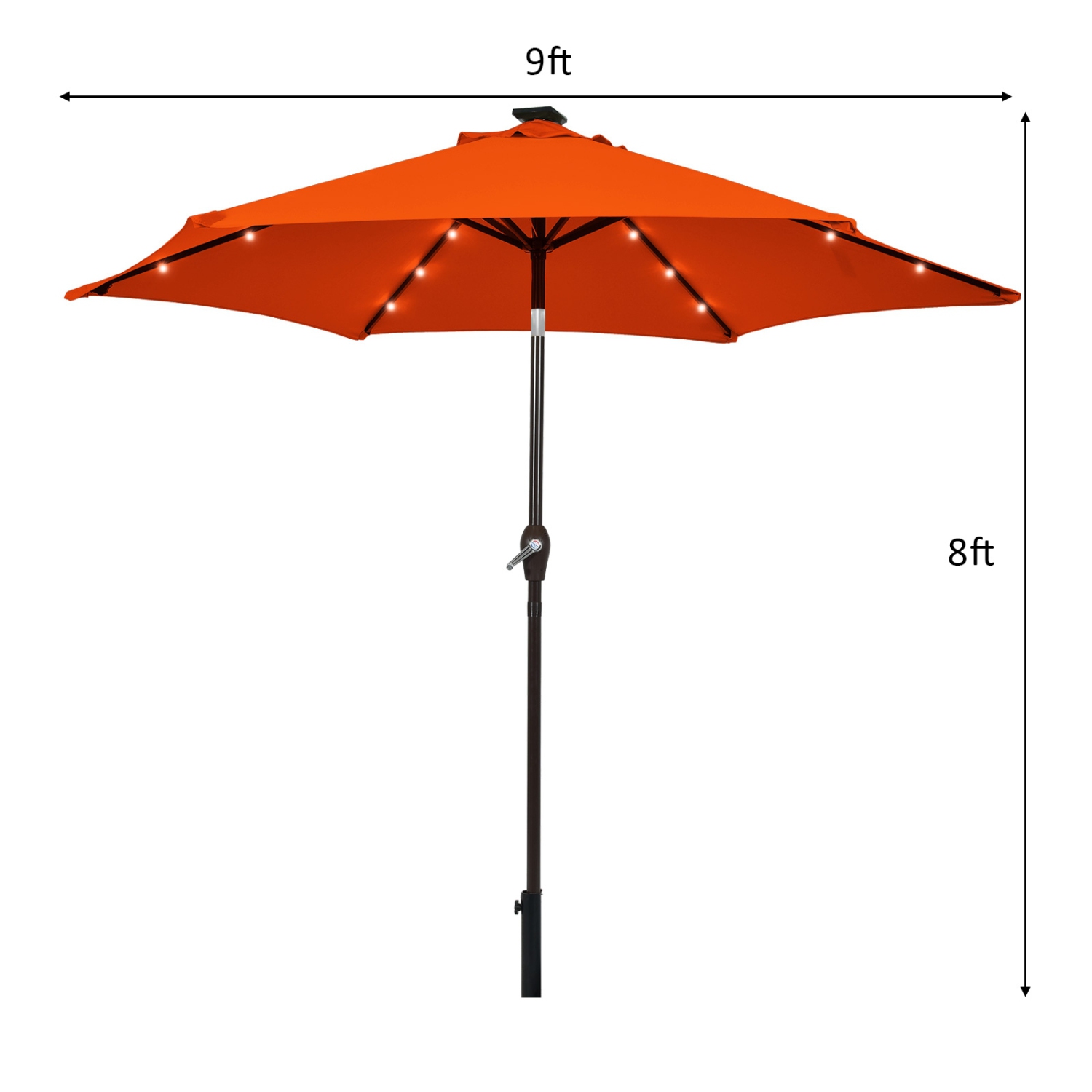 9 Feet Solar LED Lighted Patio Market Umbrella with Tilt Adjustment without Base