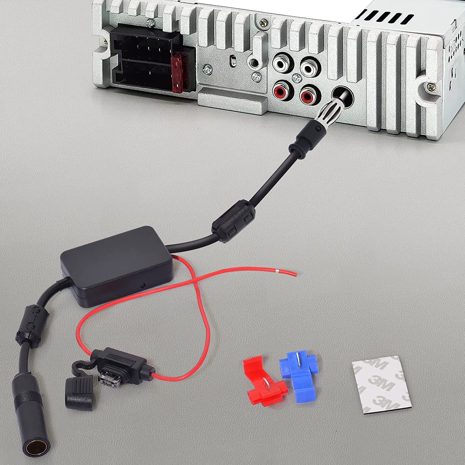 Universal Car Stereo FM Radio Antenna Signal Booster Amplifier Amp,12V Power Supply DIN Plug Connector Adapter for Vehicle Truck SUV Car Audio Radio