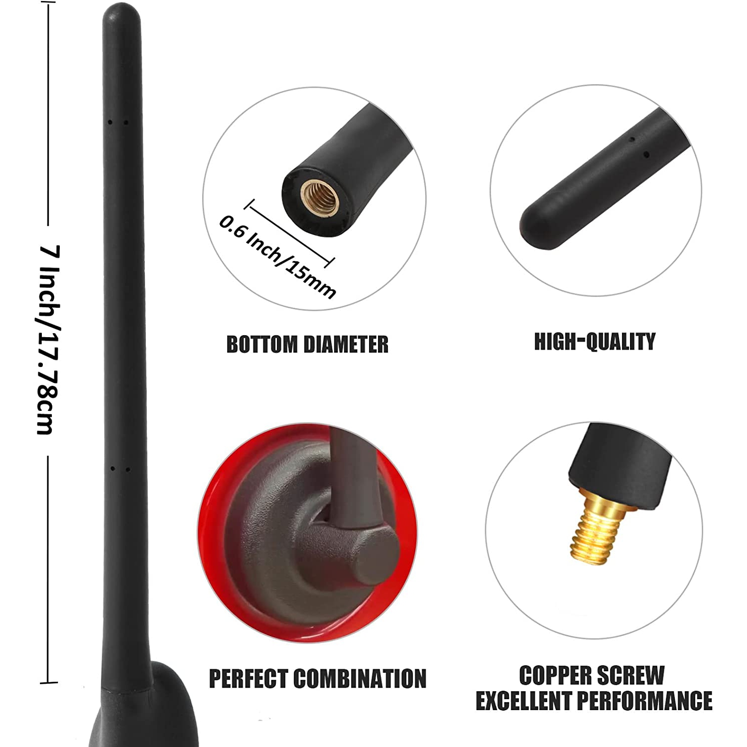 7''Flexible short Antenna replacement for Jeep Wrangler antenna JK JKU JL JLU Rubicon Sahara accessories,Car Wash Proof Short EPDM Rubber Antenna,
