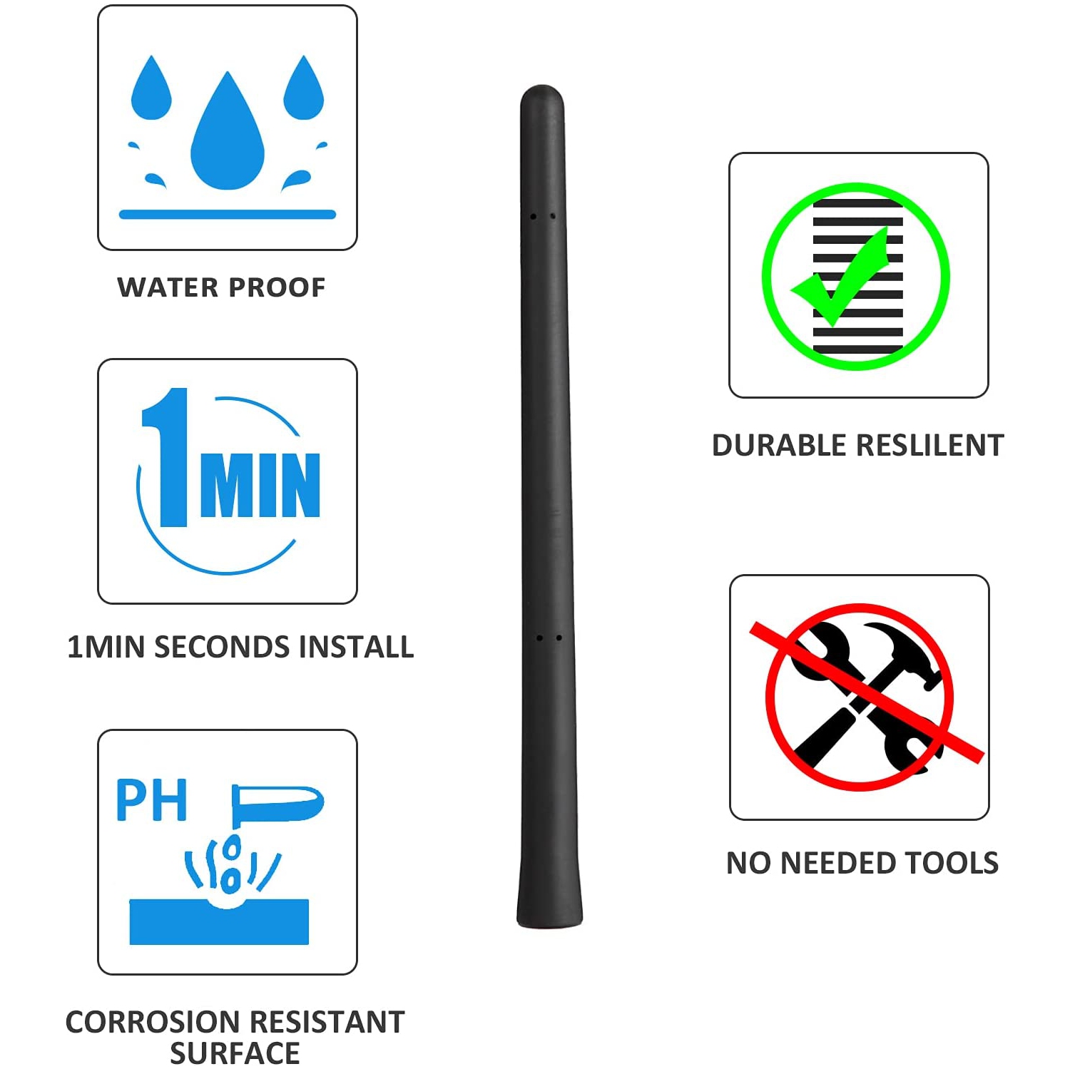 7''Flexible short Antenna replacement for Jeep Wrangler antenna JK JKU JL JLU Rubicon Sahara accessories,Car Wash Proof Short EPDM Rubber Antenna,