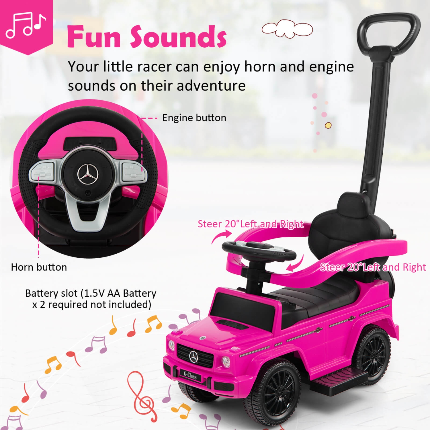 Costway 3 in 1 Ride on Push Car Mercedes Benz G350 Stroller Sliding Car w/ Canopy