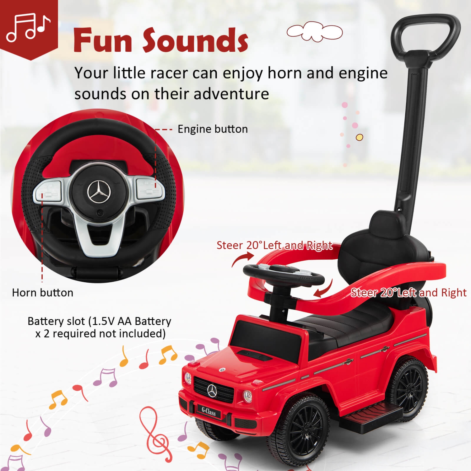 Costway 3 in 1 Ride on Push Car Mercedes Benz G350 Stroller Sliding Car w/ Canopy