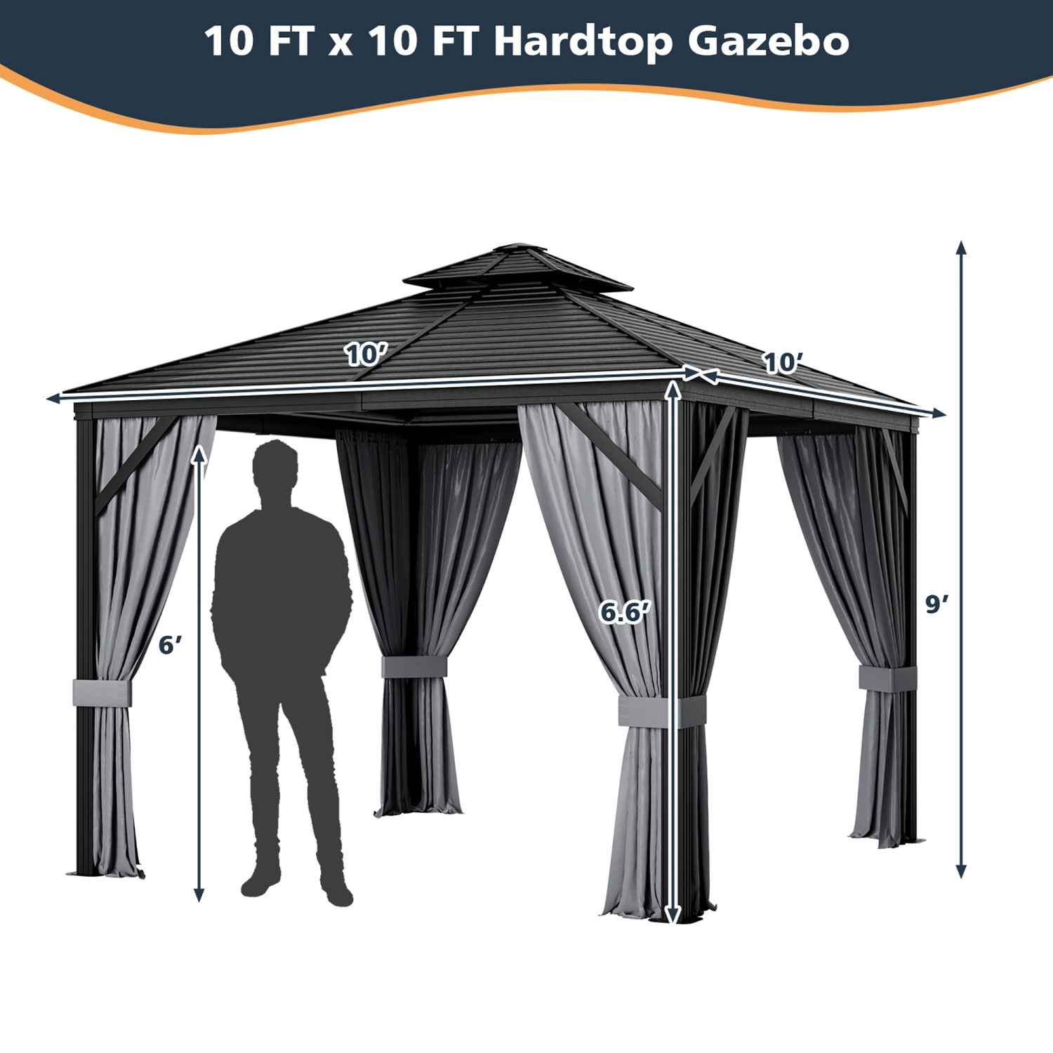 Costway 10' x 10' Patio Double-Top Hardtop Gazebo Galvanized Steel Roof Aluminum Frame
