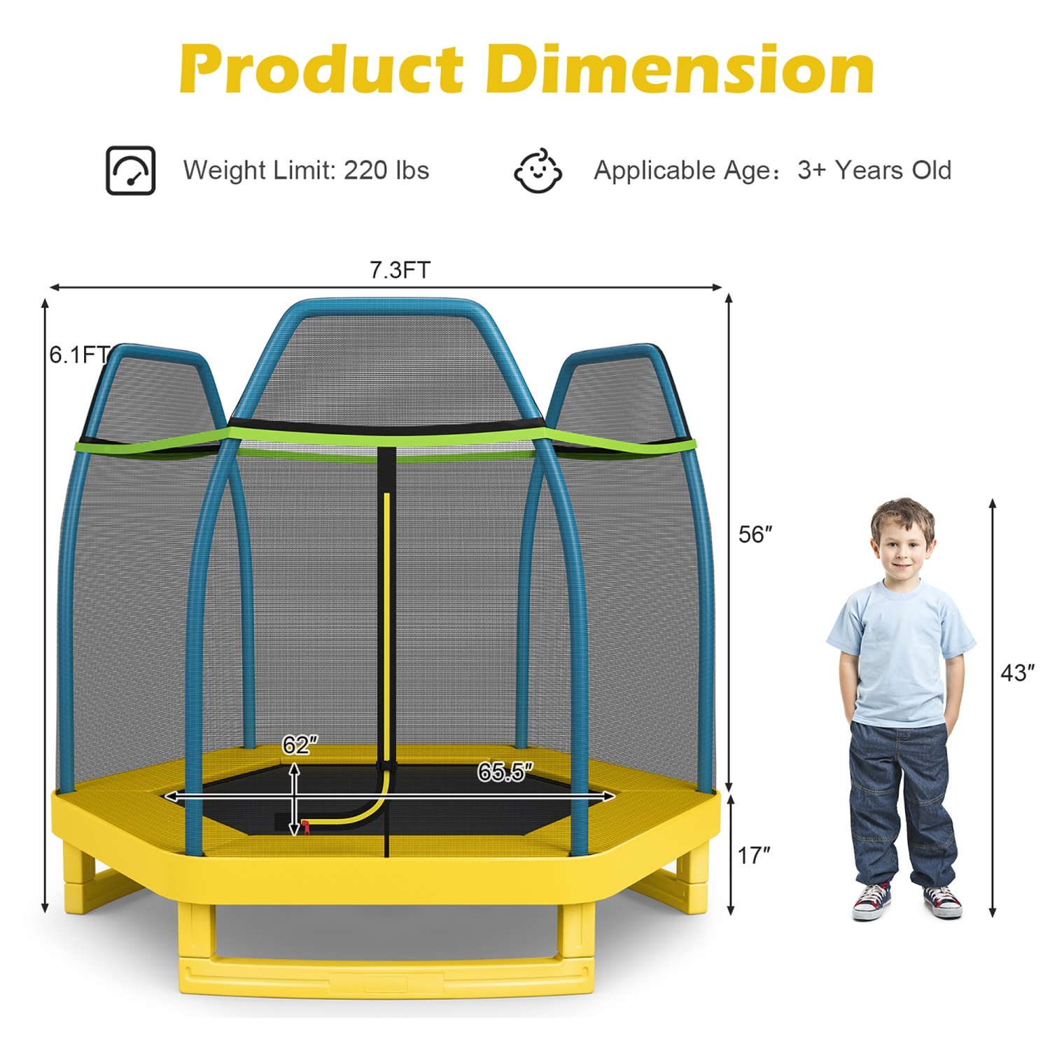 Costway 7FT Kids Trampoline Outdoor Indoor Recreational Bounce Jumper