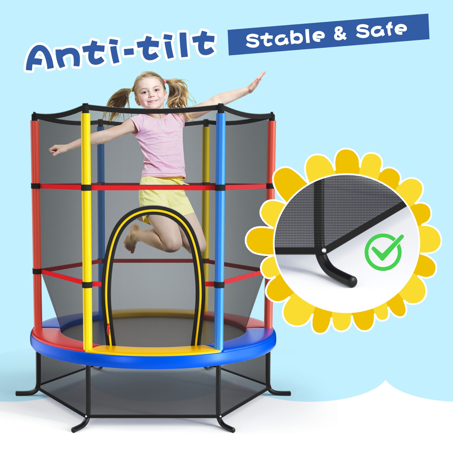 Tapis de trampoline rebondissant de 55&nbsp;po pour enfants avec filet de Costway