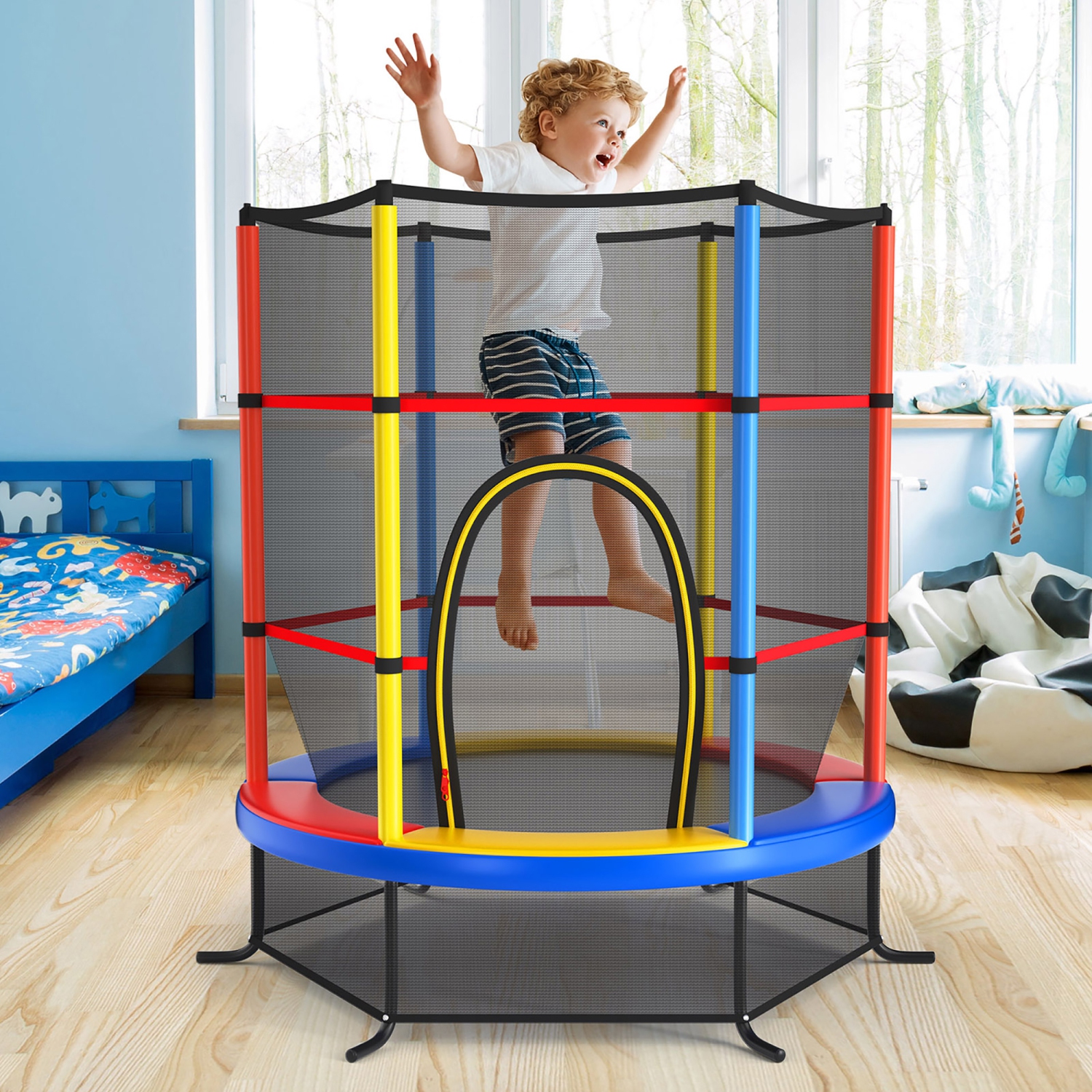 Tapis de trampoline rebondissant de 55&nbsp;po pour enfants avec filet de Costway