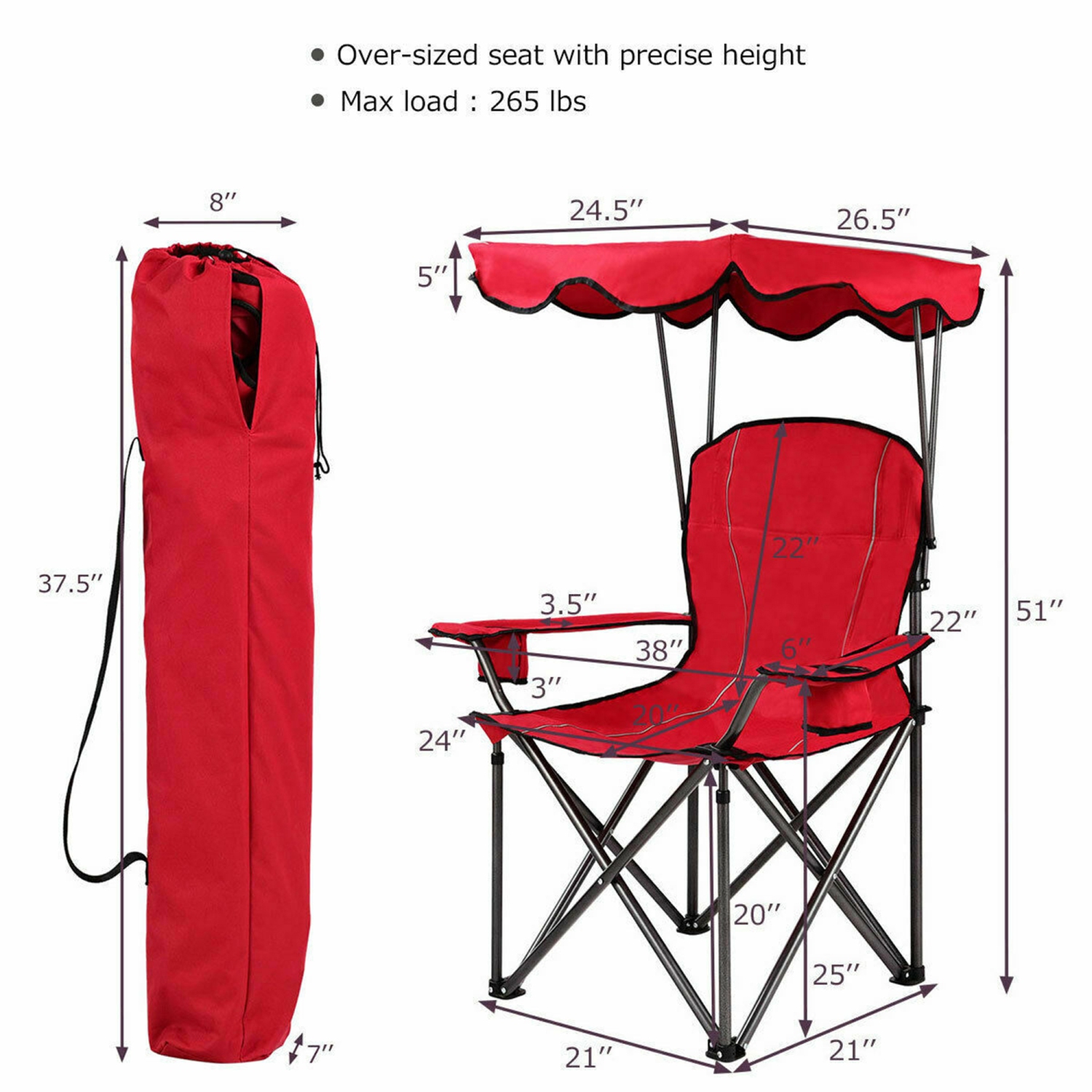 Gymax Folding Canopy Camping Chair Portable Beach Chair w/ Carrying Bag