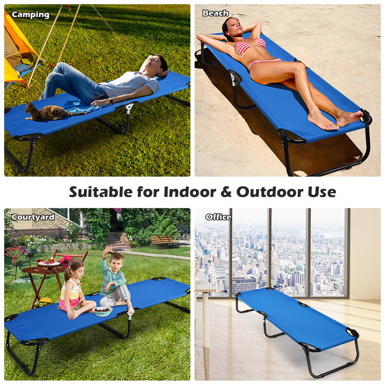 Gymax Folding Camping Bed Outdoor Military Cot Sleeping Blue