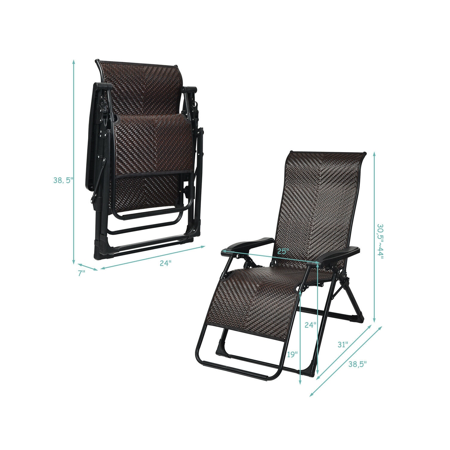 Gymax Patio Rattan Zero Weighted Lounge Chair Folding Recliner Adjustable W/Headrest