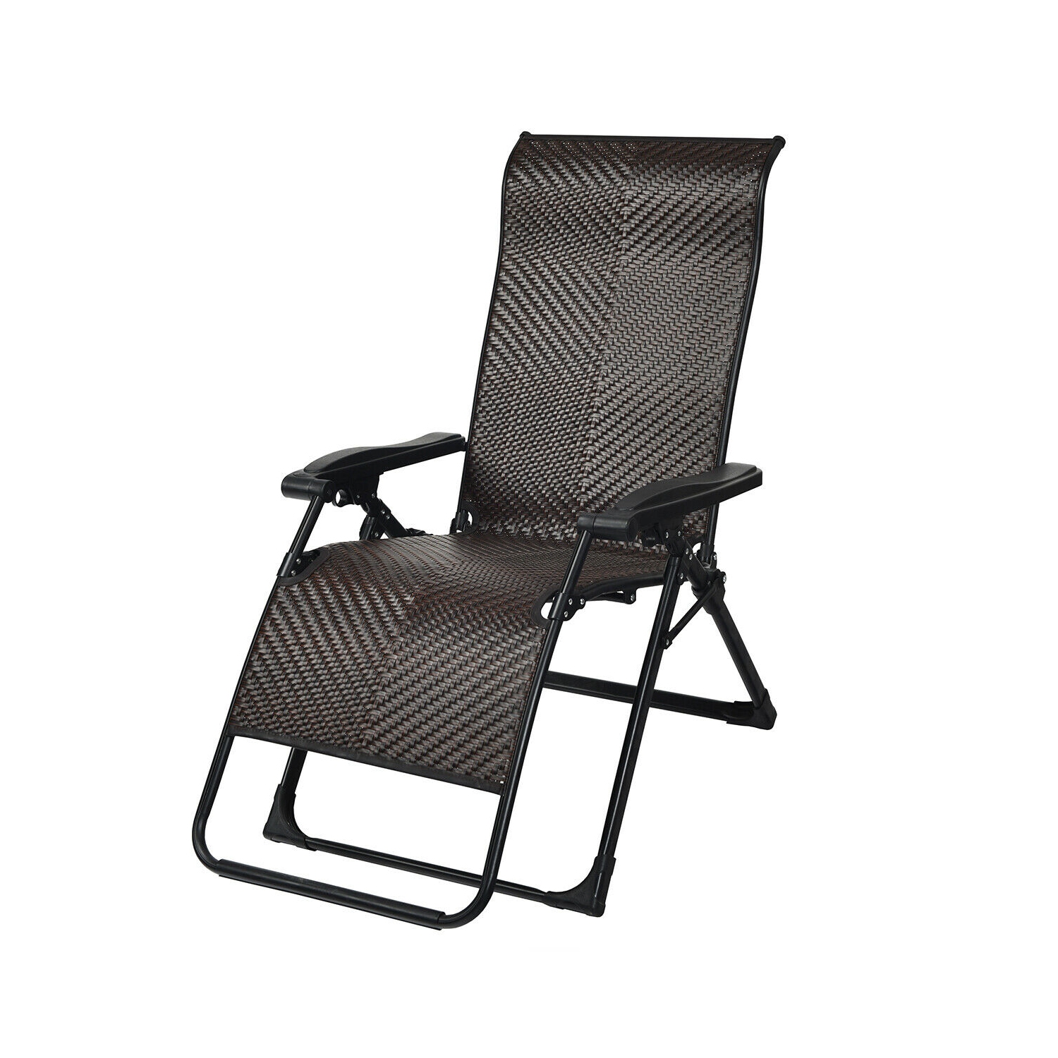 Gymax Patio Rattan Zero Weighted Lounge Chair Folding Recliner Adjustable W/Headrest
