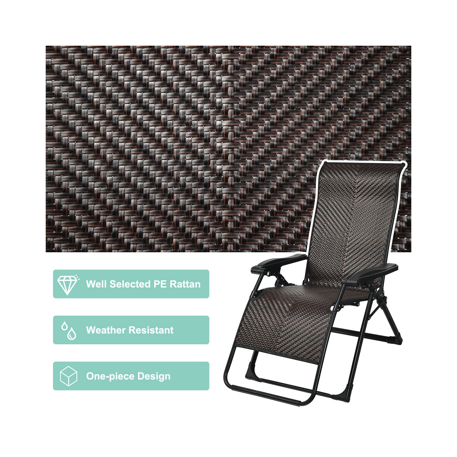 Gymax Patio Rattan Zero Weighted Lounge Chair Folding Recliner Adjustable W/Headrest