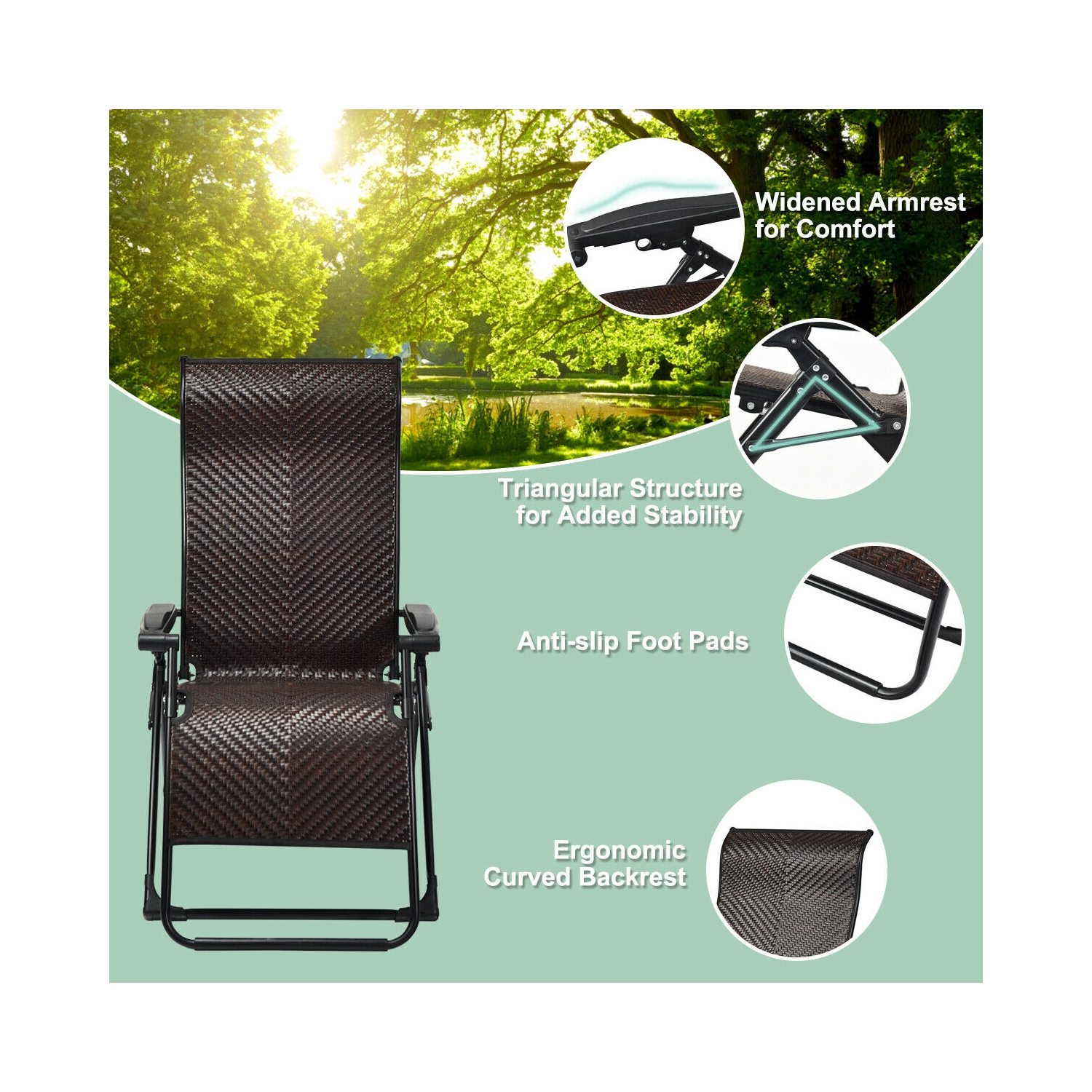 Gymax Patio Rattan Zero Weighted Lounge Chair Folding Recliner Adjustable W/Headrest