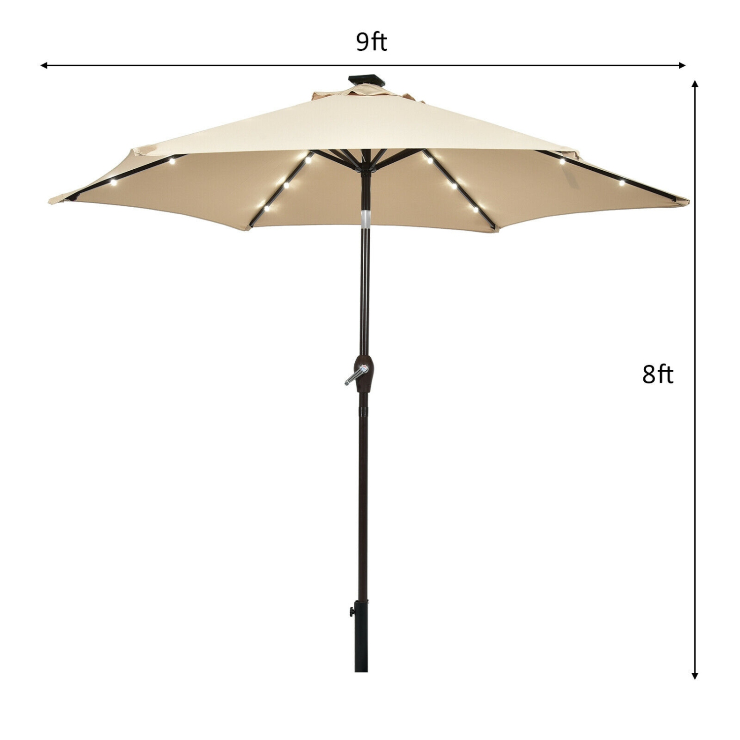 9 Feet Solar LED Lighted Patio Market Umbrella with Tilt Adjustment without Base