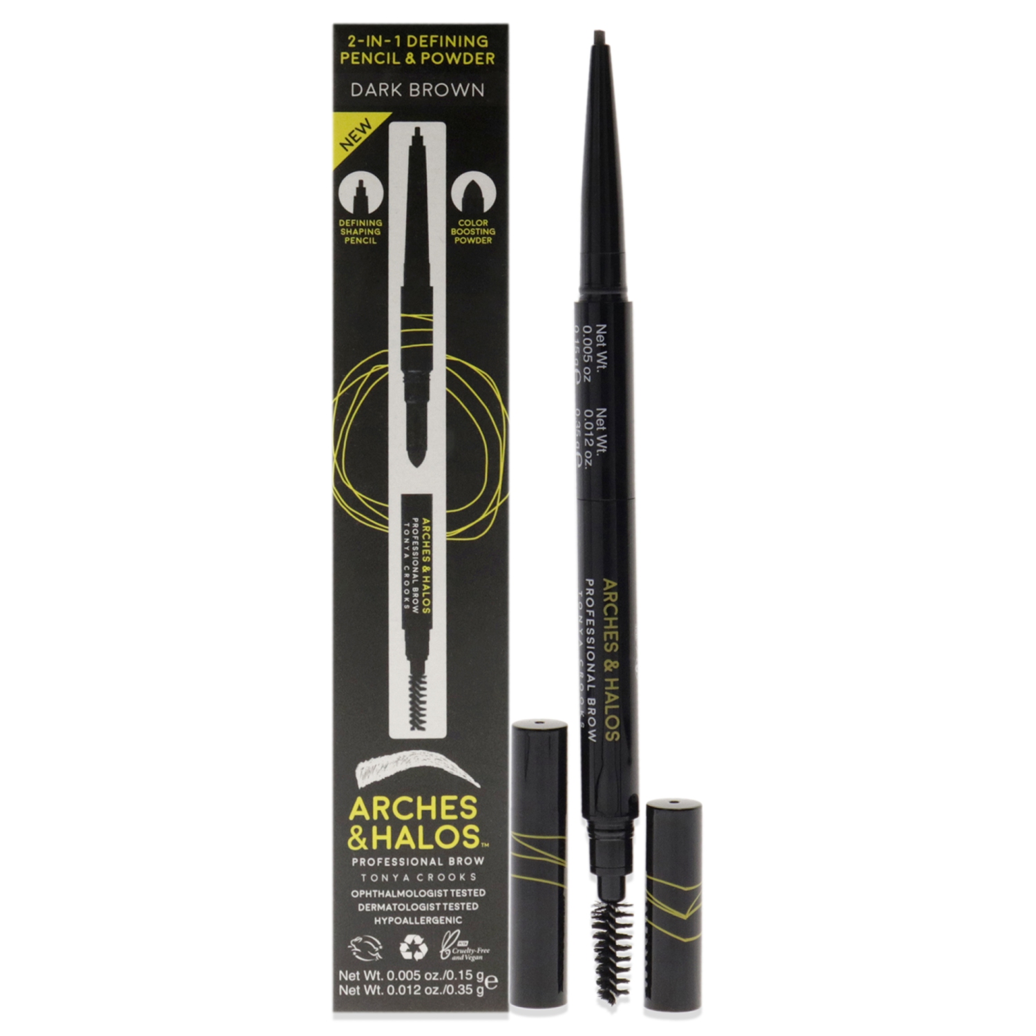 Crayon à sourcils et Poudre 2-in-1 Defining - Dark Brown par Arches and Halos pour Femme - Maquillage 0,017 oz