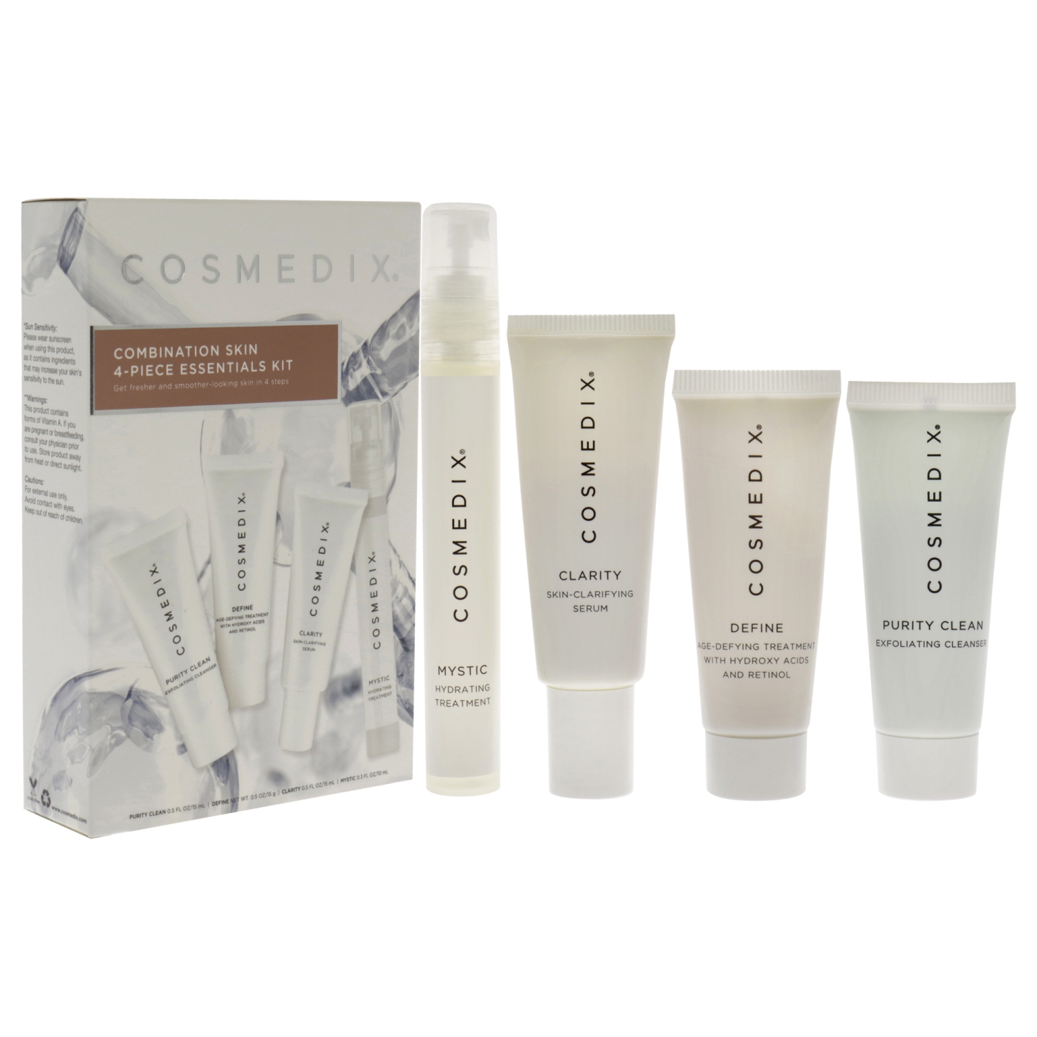 Trousse d'essentiels pour la peau combinée de Cosmedix pour unisexe - 4 PC 0,5&nbsp;oz Purity Clean, 0,5&nbsp;oz Define, 0,5&nbsp;oz Clarity,