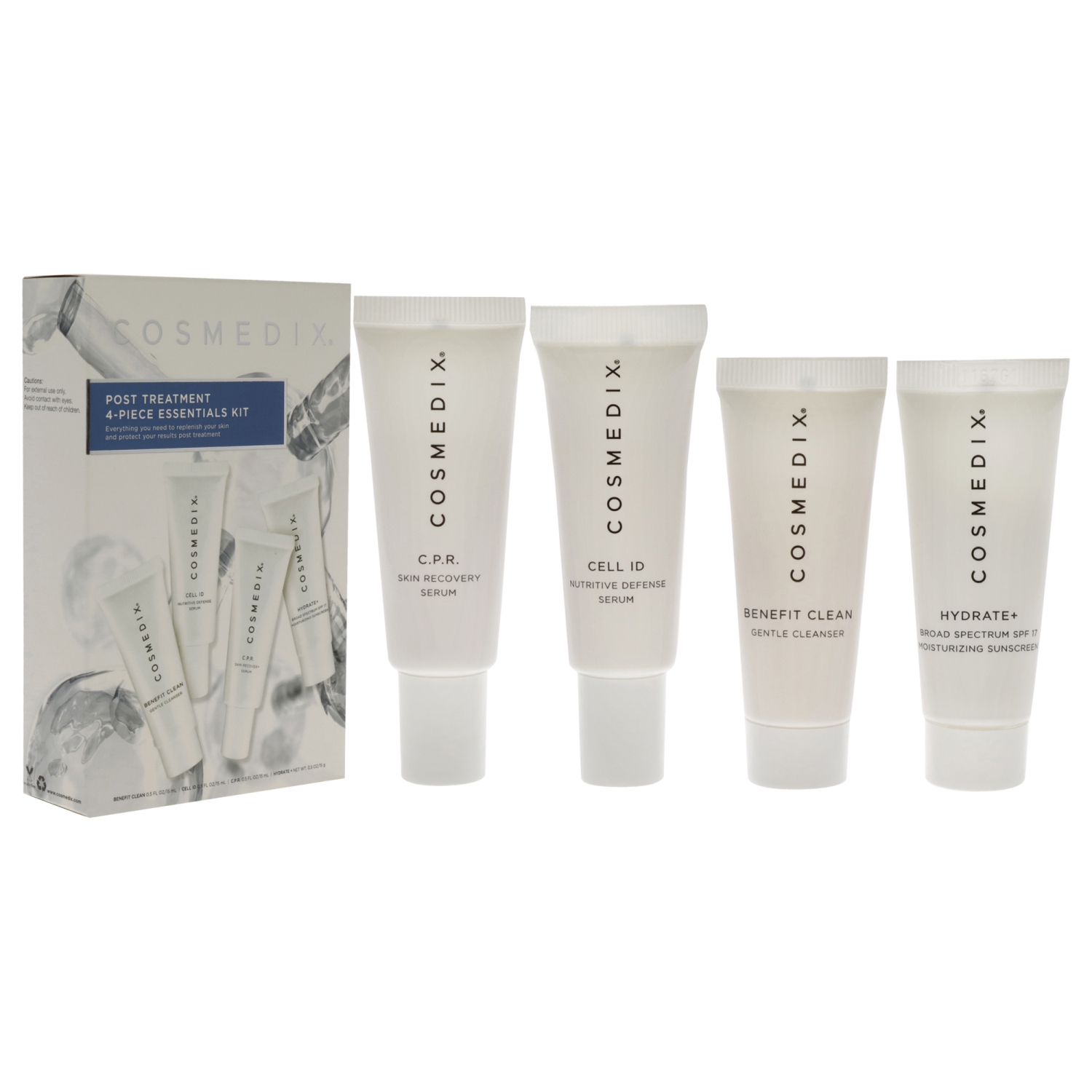 Post Treatment Essentials Kit by Cosmedix for Unisex - 4 Pc 0.5oz Benefit Clean, 0.5oz Cell ID, 0.5oz C.P.R., 0.5oz Hydrate Plus