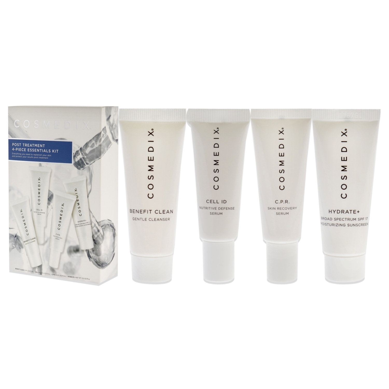 Post Treatment Essentials Kit by Cosmedix for Unisex - 4 Pc 0.5oz Benefit Clean, 0.5oz Cell ID, 0.5oz C.P.R., 0.5oz Hydrate Plus