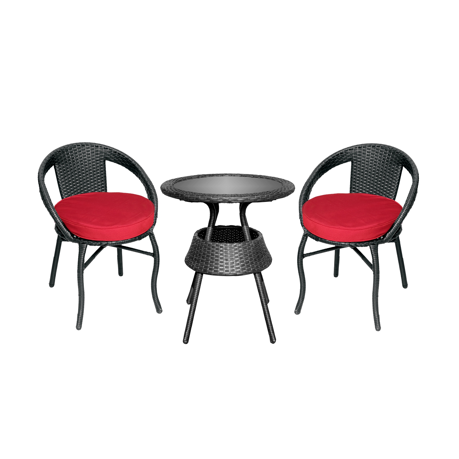 Henryka Black Patio Bistro Set with Red Polyester Cushions - 3-Piece