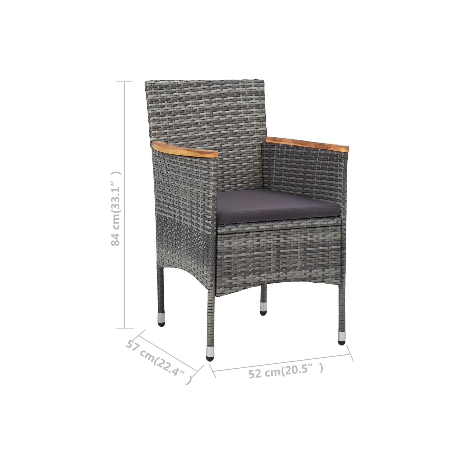 vidaXL Patio Dining Chairs 2 pcs Poly Rattan Gray