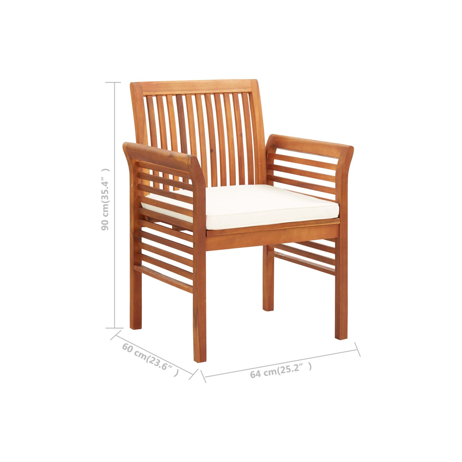 vidaXL Patio Dining Chair with Cushion Solid Acacia Wood