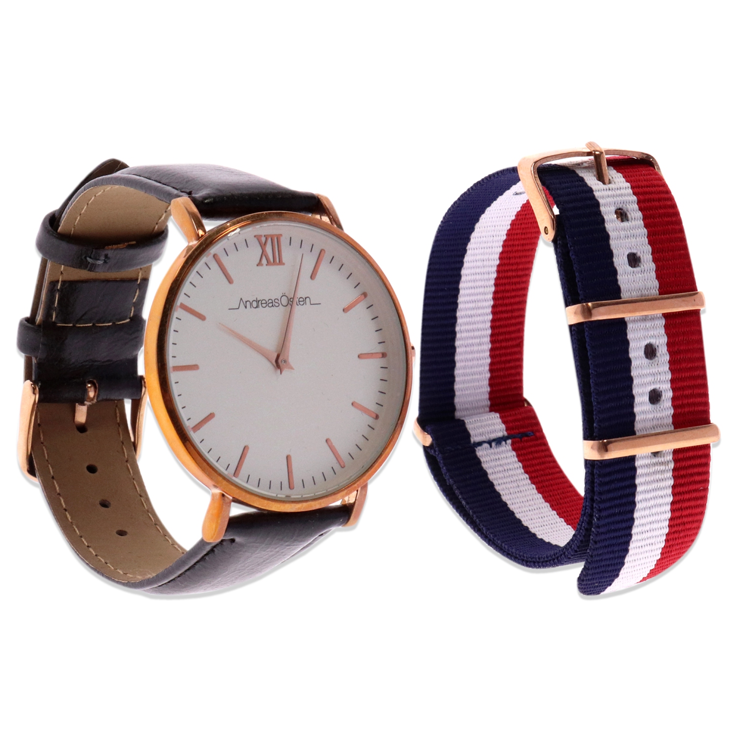 AO-102 Gold-Black Leather Strap Watch by Andreas Osten for Unisex - 1 Pc Watch