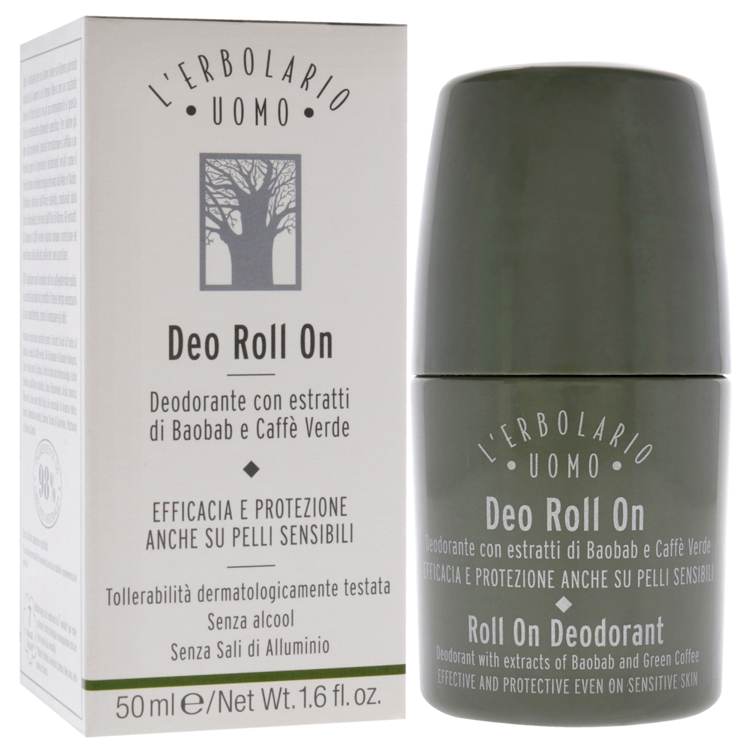Uomo Roll On Deodorant by LErbolario for Men - 1.6 oz Deodorant Roll-On