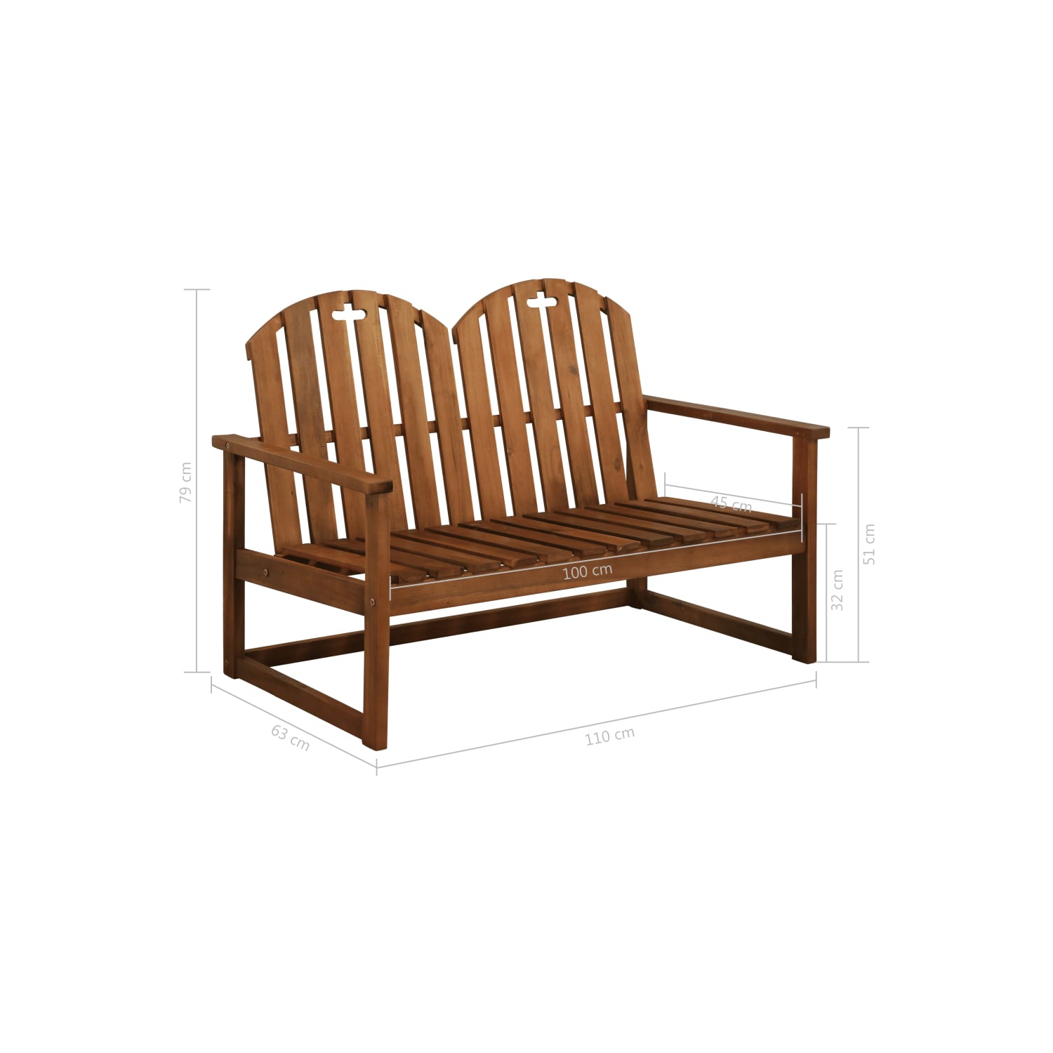 Banc de jardin de 43.3 po en bois d’acacia massif VidaXL