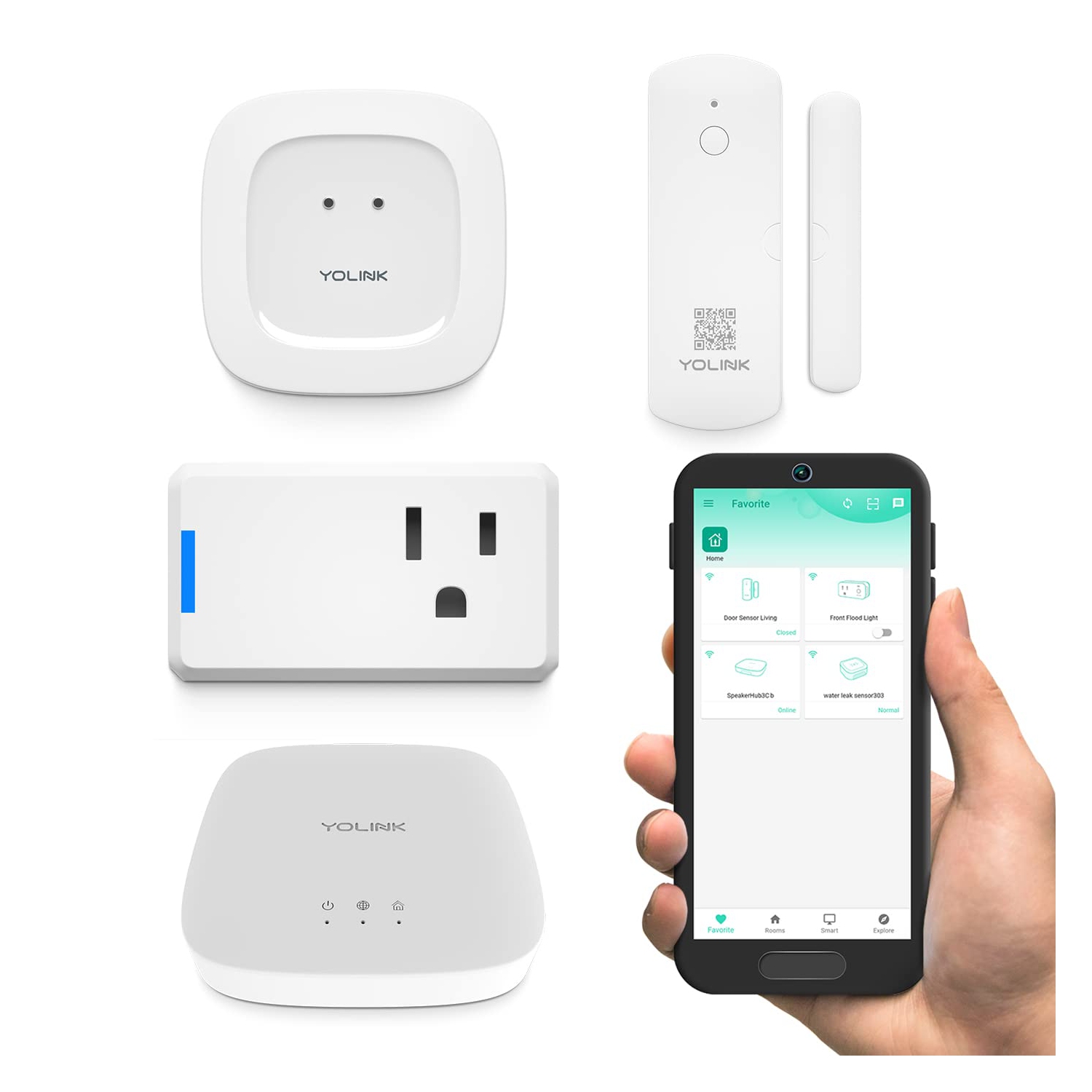 YoLink Smart Home Starter Kit: Security & Leak Detection Kit (Hub, Door Sensor, Water Leak Sensor, Plug Mini Compatible with Alexa, LoRa-Powered 1/4 Mile Range