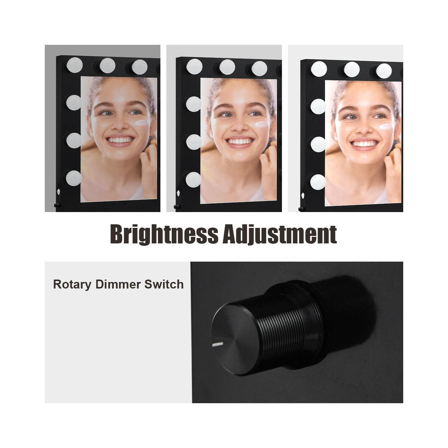 Gymax Wall Mounted Vanity Mirror Hollywood Makeup Dimmer Light Black