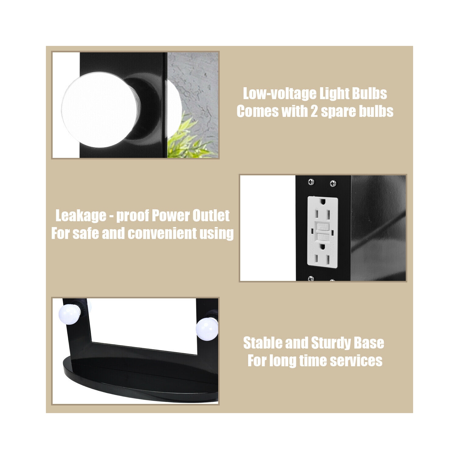 Gymax Wall Mounted Vanity Mirror Hollywood Makeup Dimmer Light Black