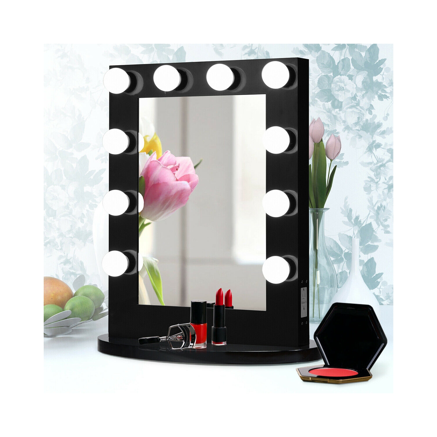 Gymax Wall Mounted Vanity Mirror Hollywood Makeup Dimmer Light Black