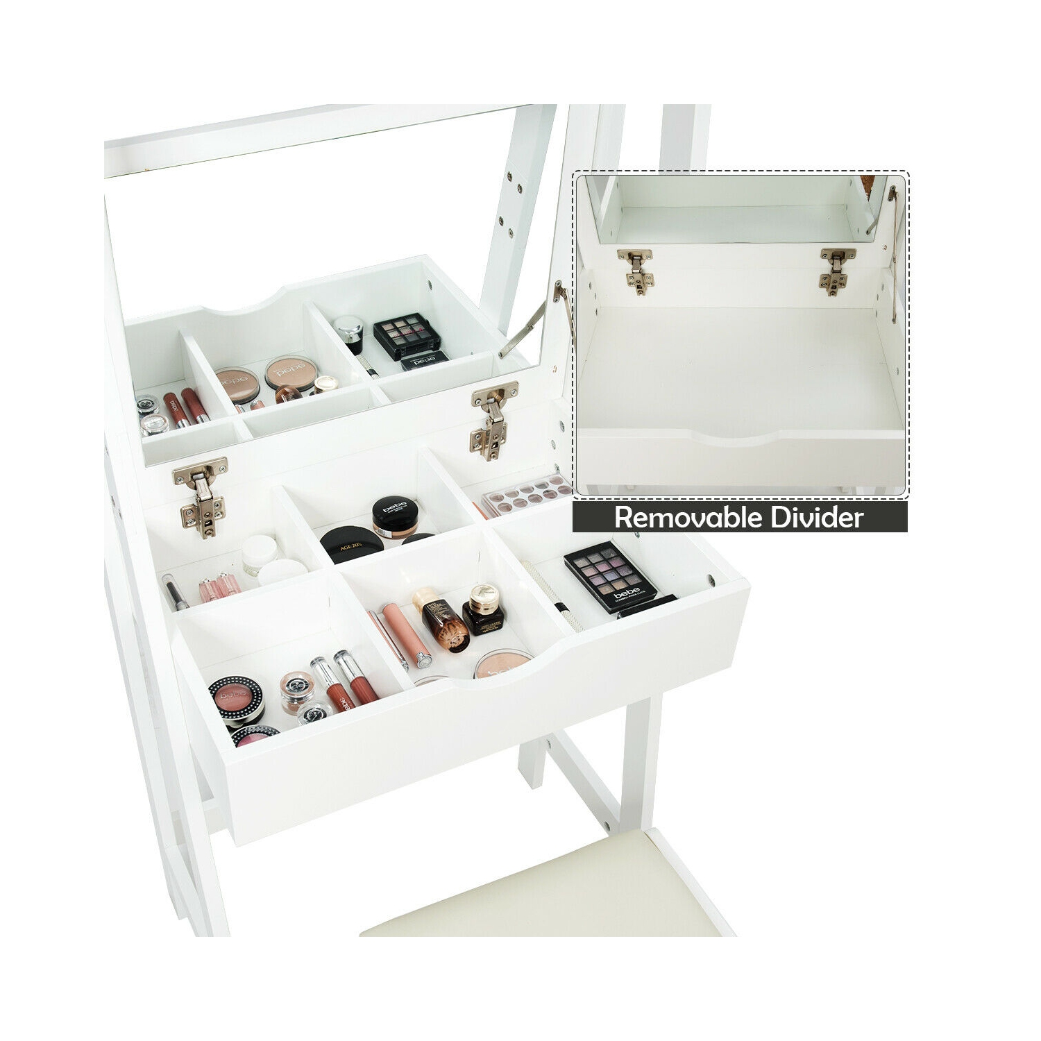 Gymax Vanity Set Makeup Dressing Table w/Flip Top Mirror Hooks Shelves
