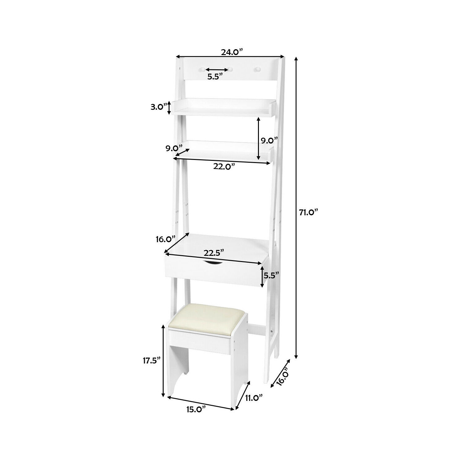 Gymax Vanity Set Makeup Dressing Table w/Flip Top Mirror Hooks Shelves