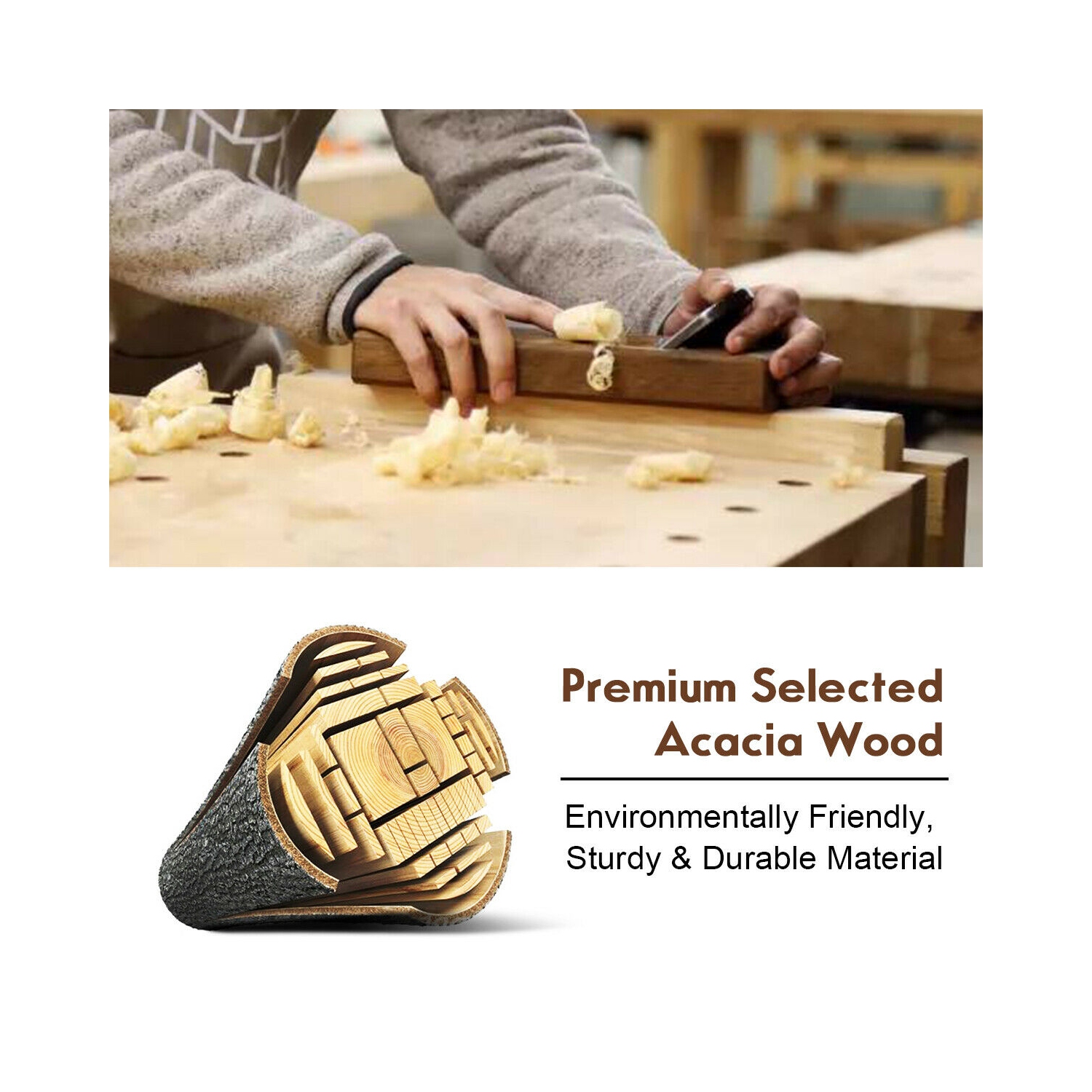 Gymax Picnic Table Set Acacia Wood 3 Piece Table Bench Outdoor Patio