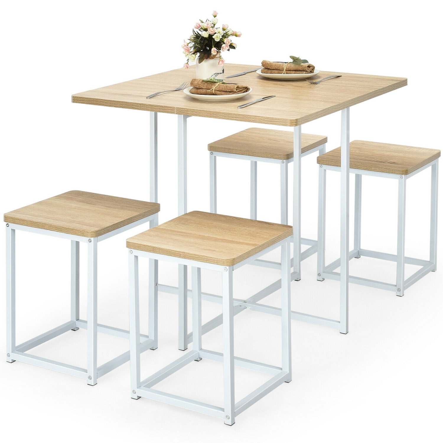 Ensemble de 5 pièces de Marque Gymax 1 table à manger et 4 chaises pieds en métal espace compact bar pub cuisine