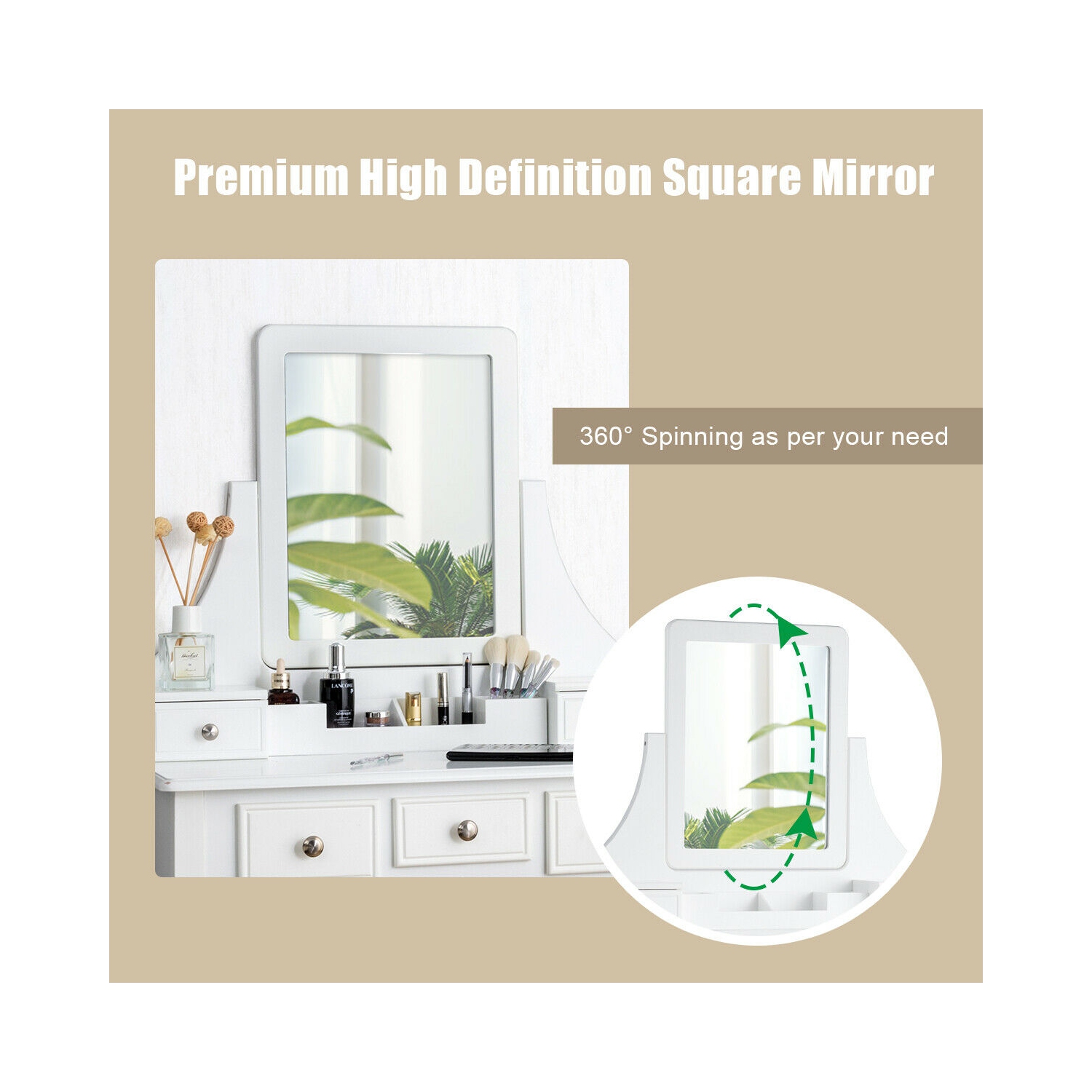 Gymax Vanity Set W/5 Drawers &Removable Box Makeup Dressing Table and Stool Set White