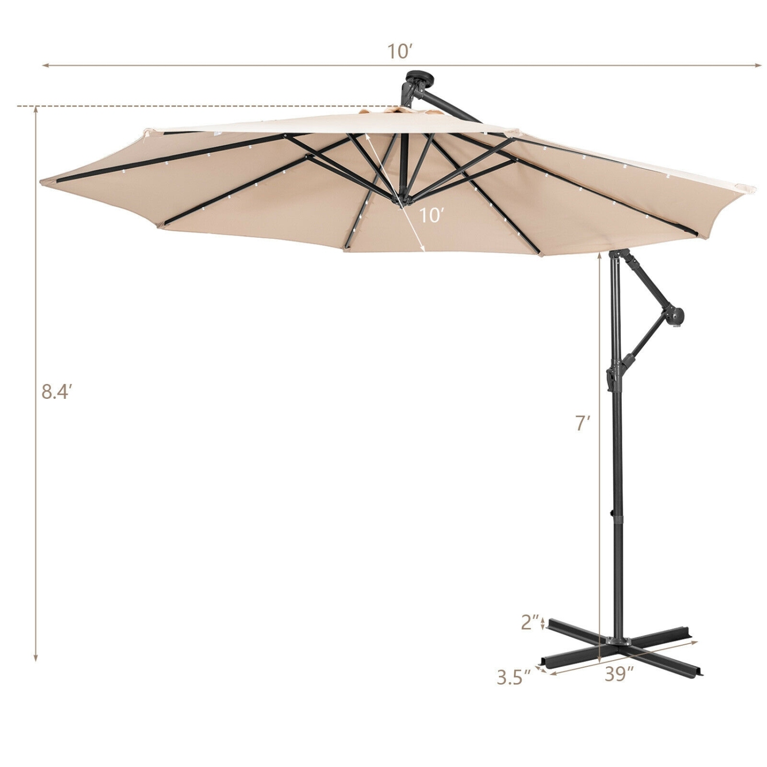 10 Feet Patio Cantilever Umbrella with Tilting System