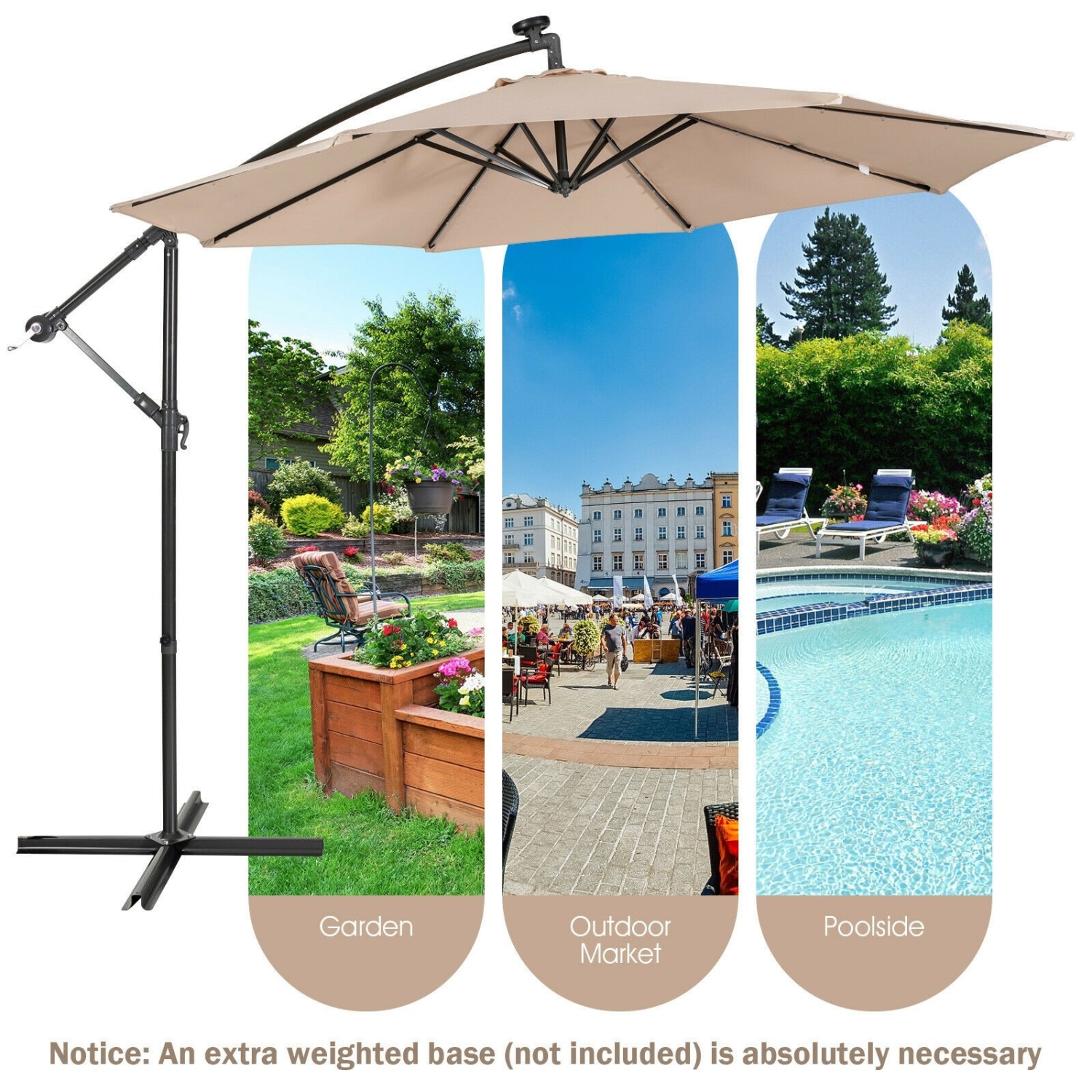 10 Feet Patio Cantilever Umbrella with Tilting System